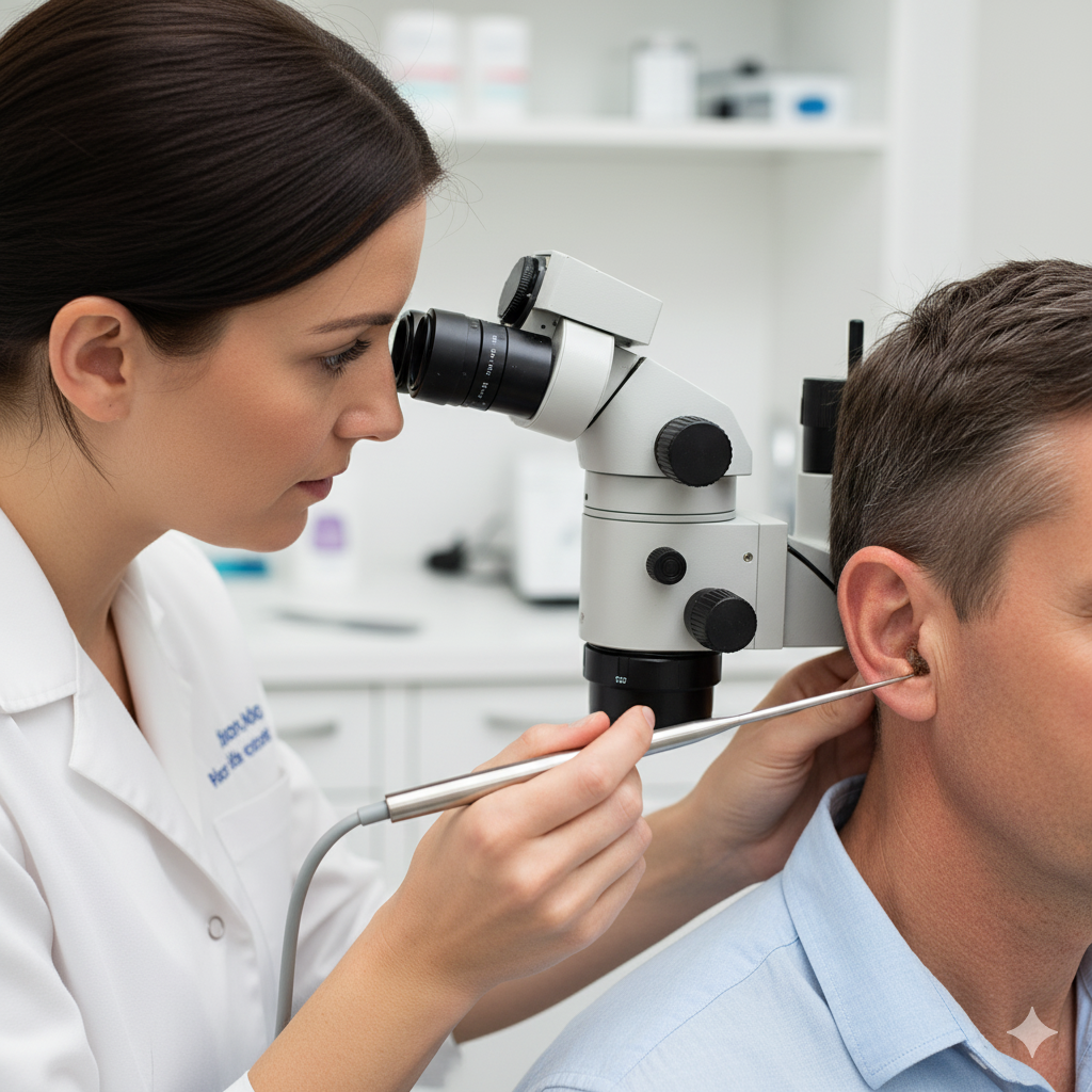 Professional microsuction ear wax removal procedure